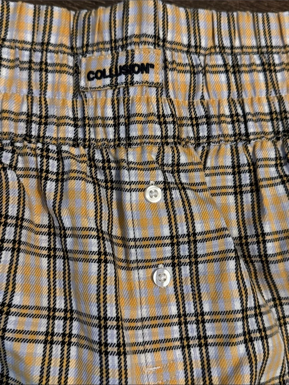 Collusion High Waist Plaid Cotton Shorts in Yellow